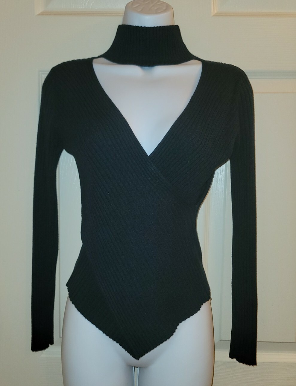 Black/Blue Stretch Choker Collar Sweater Sz S By Missy Fashion. Vintage 2004.