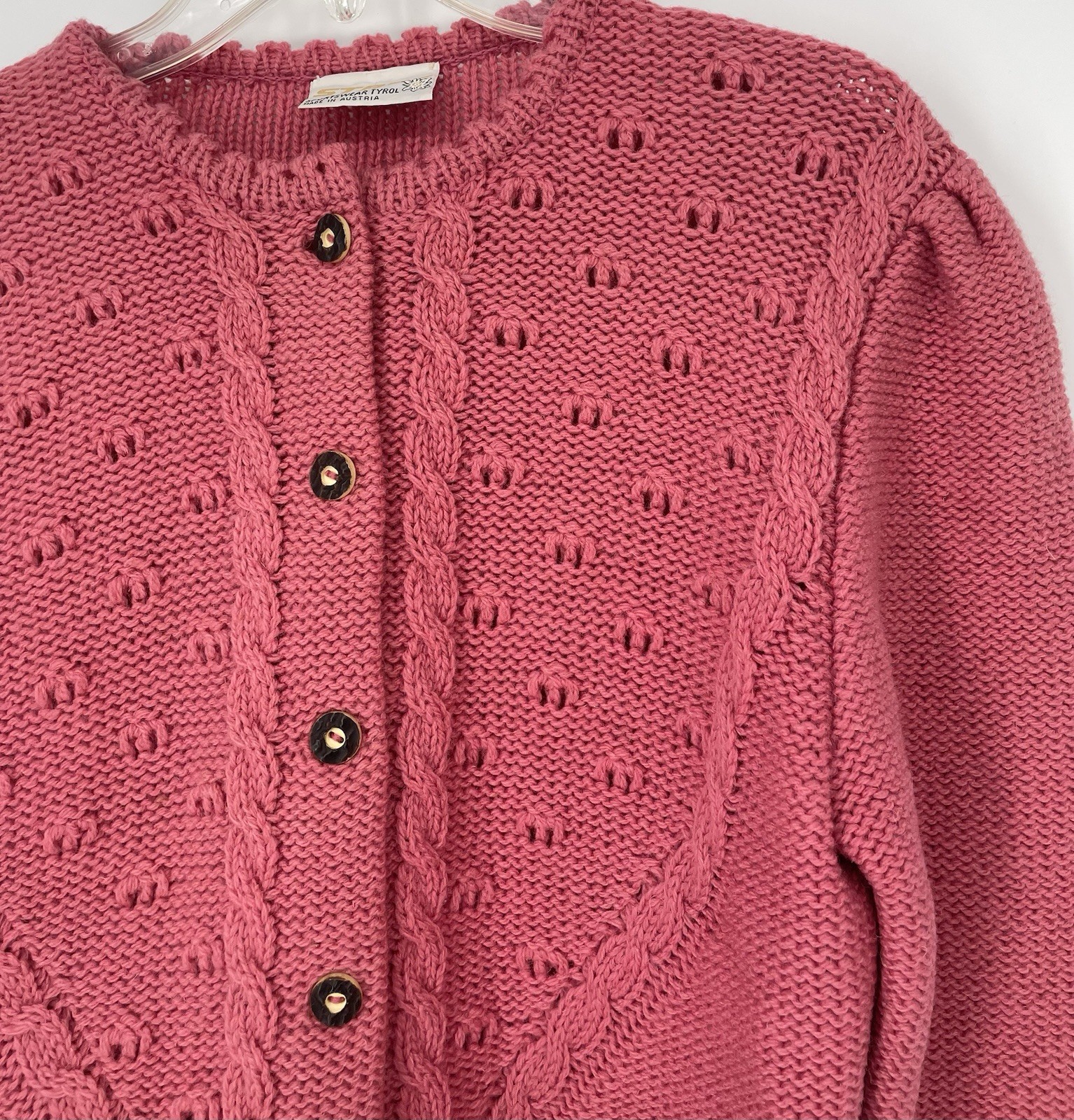Vintage 80s Stapf Tyrol Pink Alpine Austria Knit Wool Fraulein Sweater Cardigan
