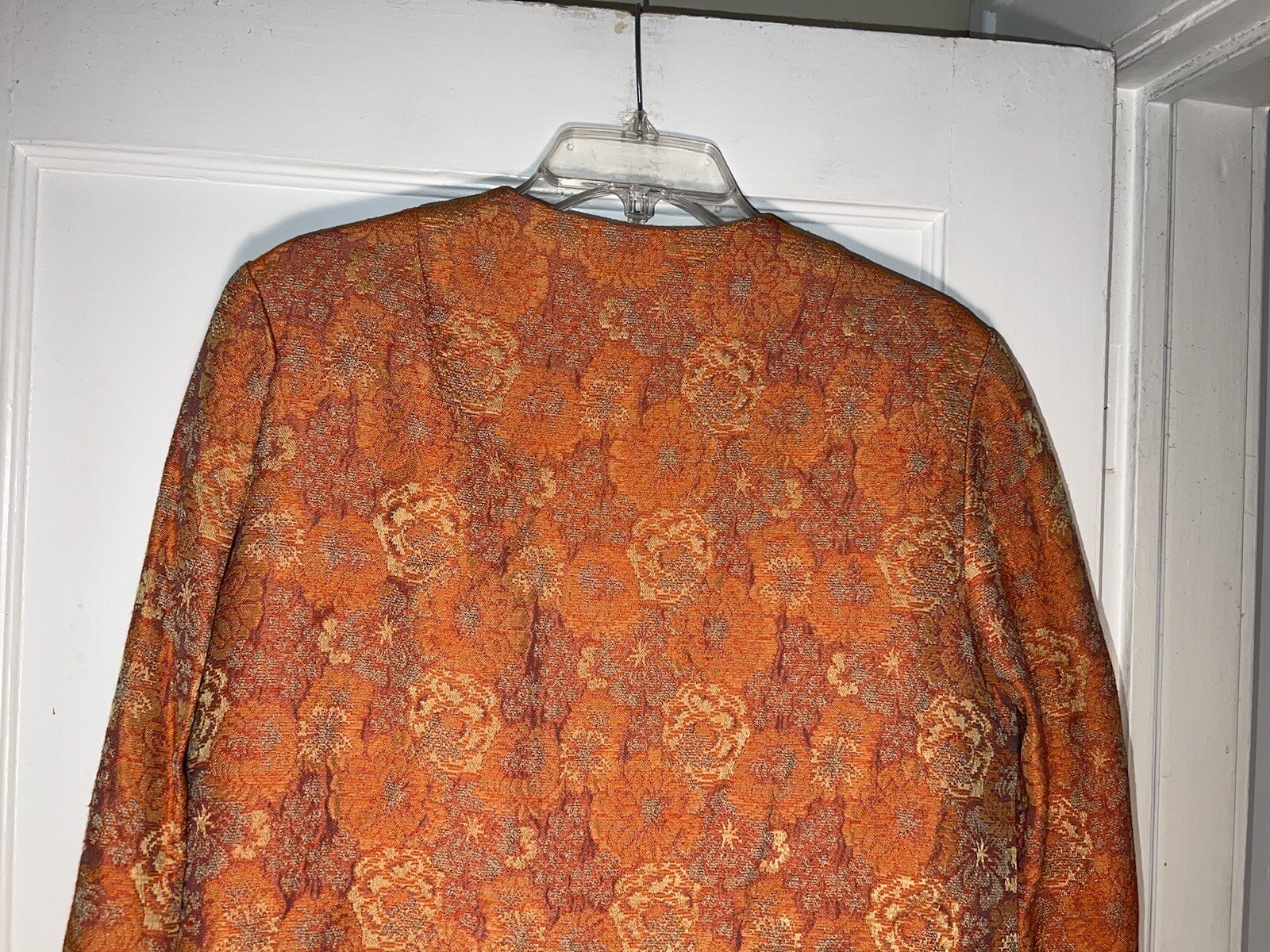 Vintage L’Aiglon 1950’s Orange Floral Rayon Brocade Dress Jacket Size M. d240