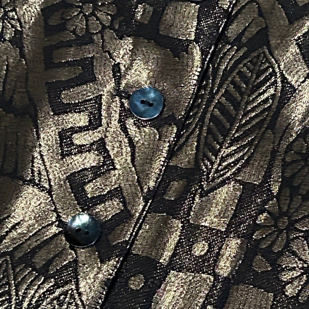 Vintage 90’s Chico’s Black and Metallic Gold Button-Up Tunic Size 0 Leaves