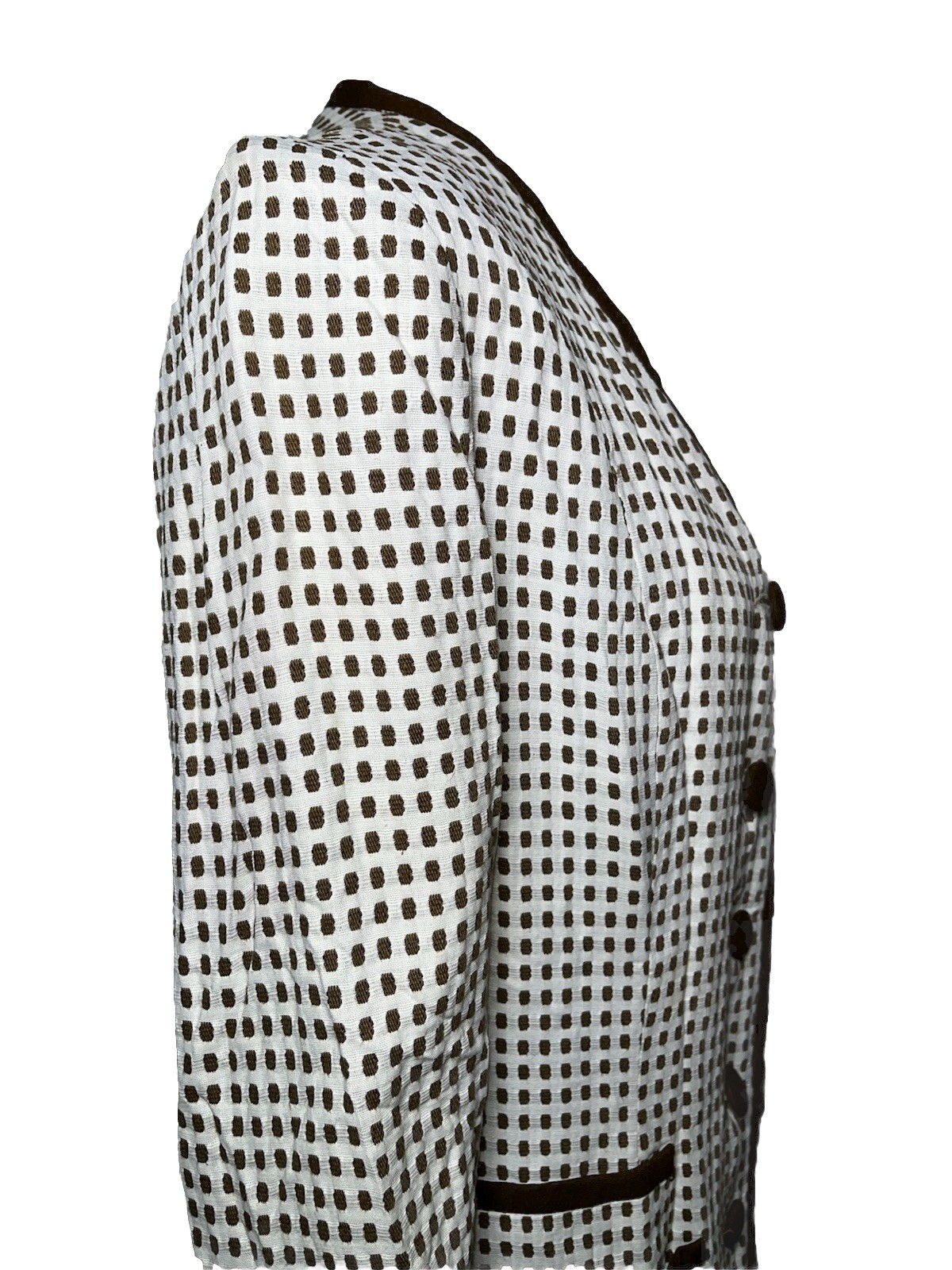 Vtg Coat Jacket White 60s Designer Montaldos Lightweight Brown Polka Dot S M