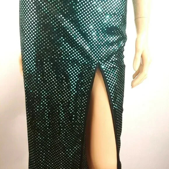 Vintage 90’s LA Glo Black Beaded Velour Formal Prom Dress Size 3/4