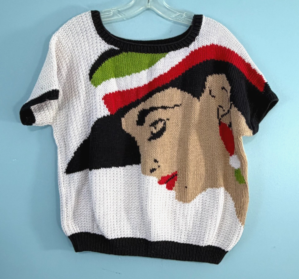 Vintage 80s 90s Handmade Sweater with Face – No Tag See Details for Measurements