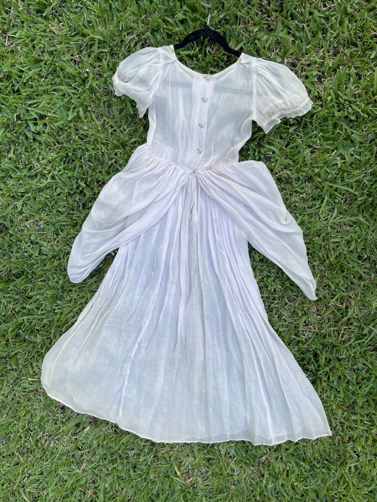 Auth antique 1900s Sheer dress Light Pink unique gold button details On The Neck