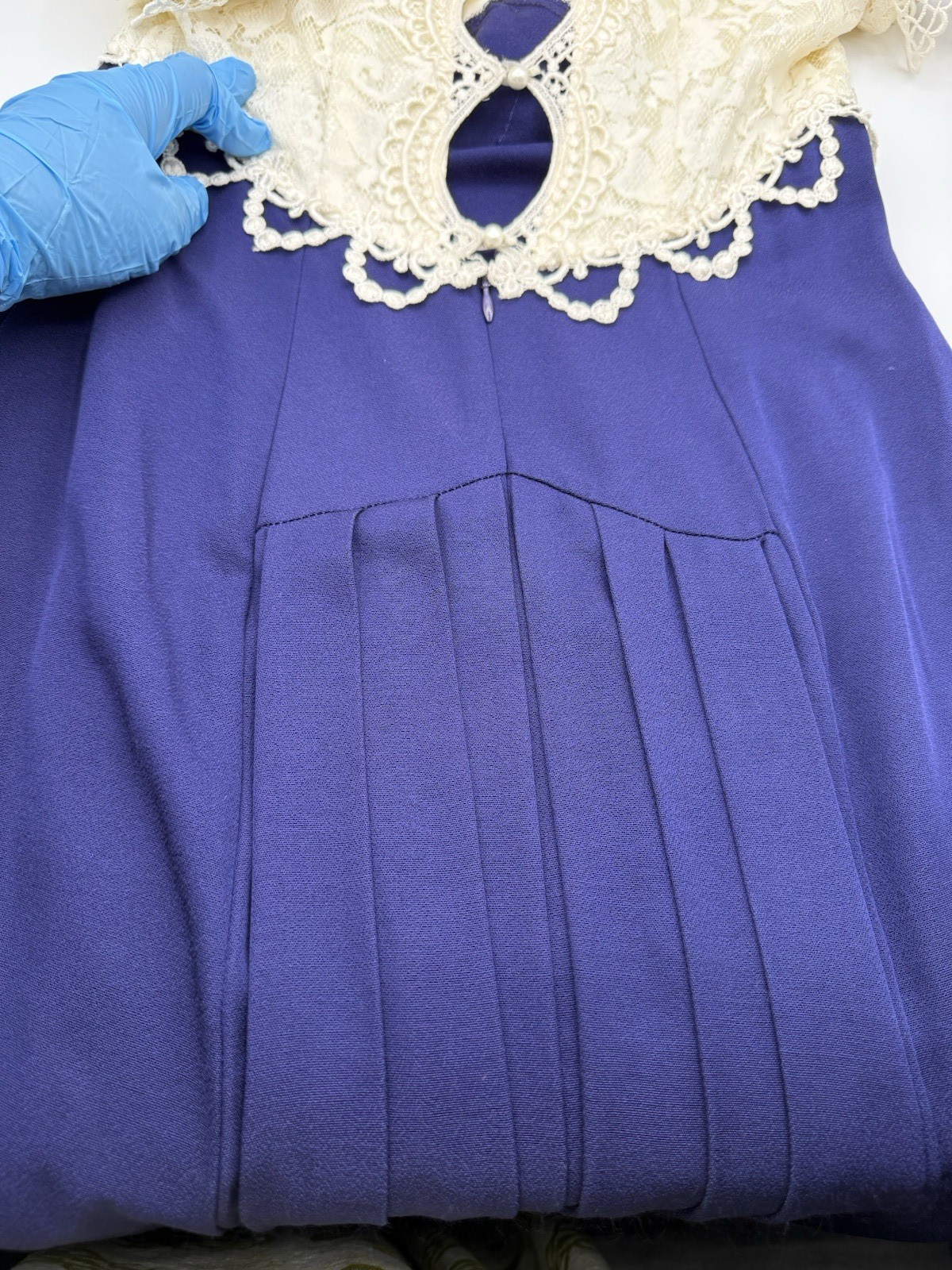Vintage Scott McClintock Formal Gown Womens 8 Navy Ivory Lace Maxi Dress USA