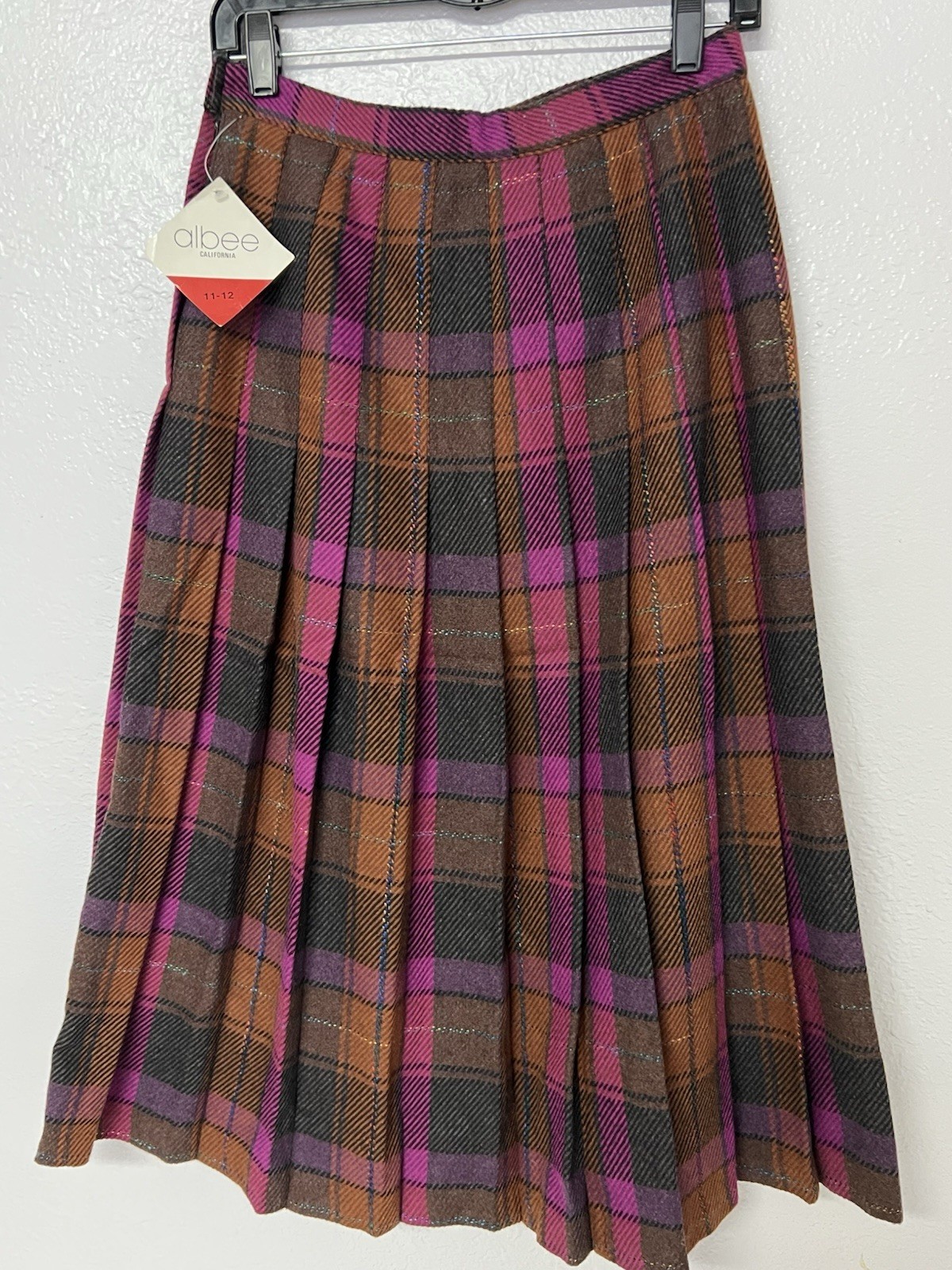 Vintage Albee California 1970-1980s Plaid High Waisted Long Skirt, Size 11/12