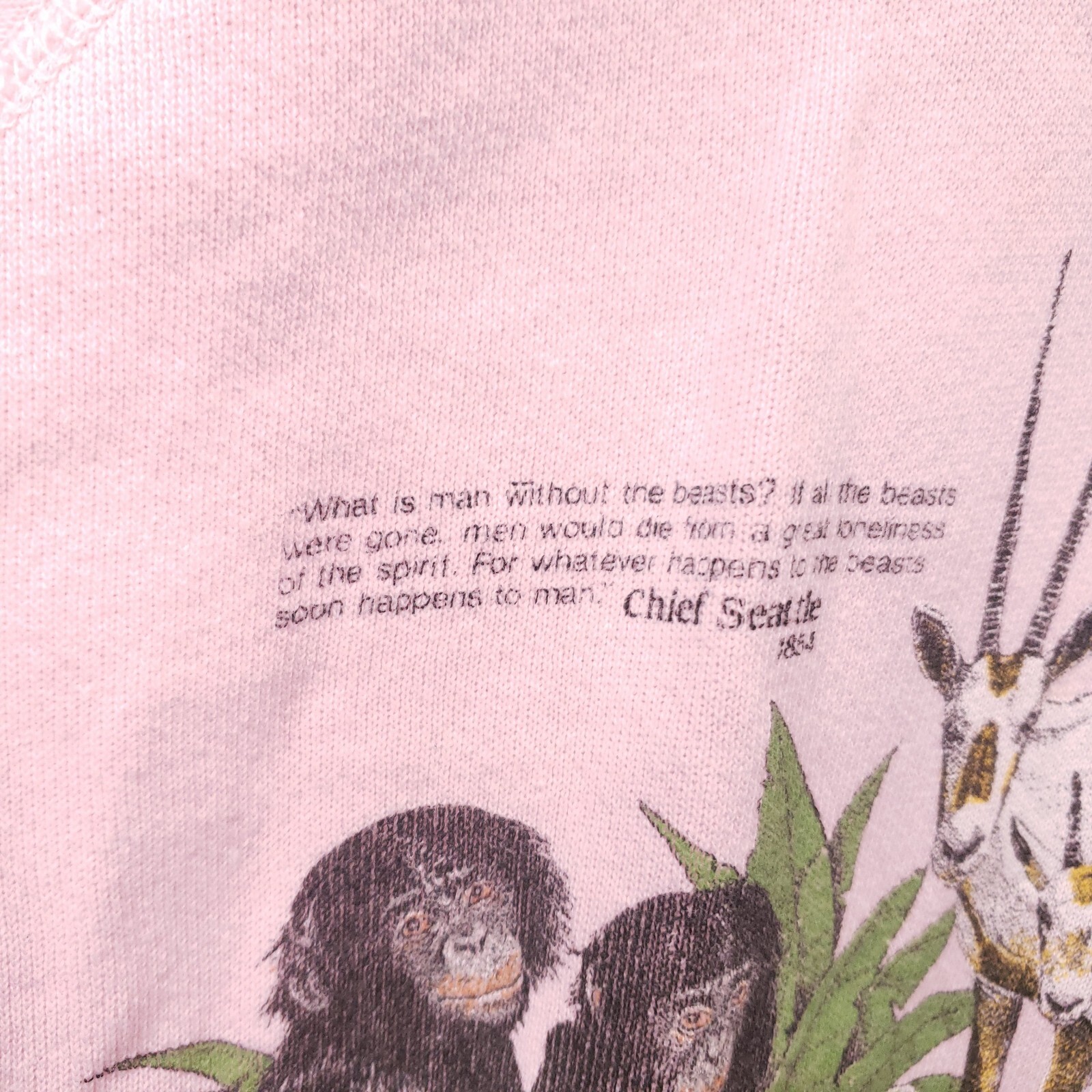 Vintage 1987 San Diego Zoo C.R.E.S Harlequin Animal Graphic Sweater Size L Pink