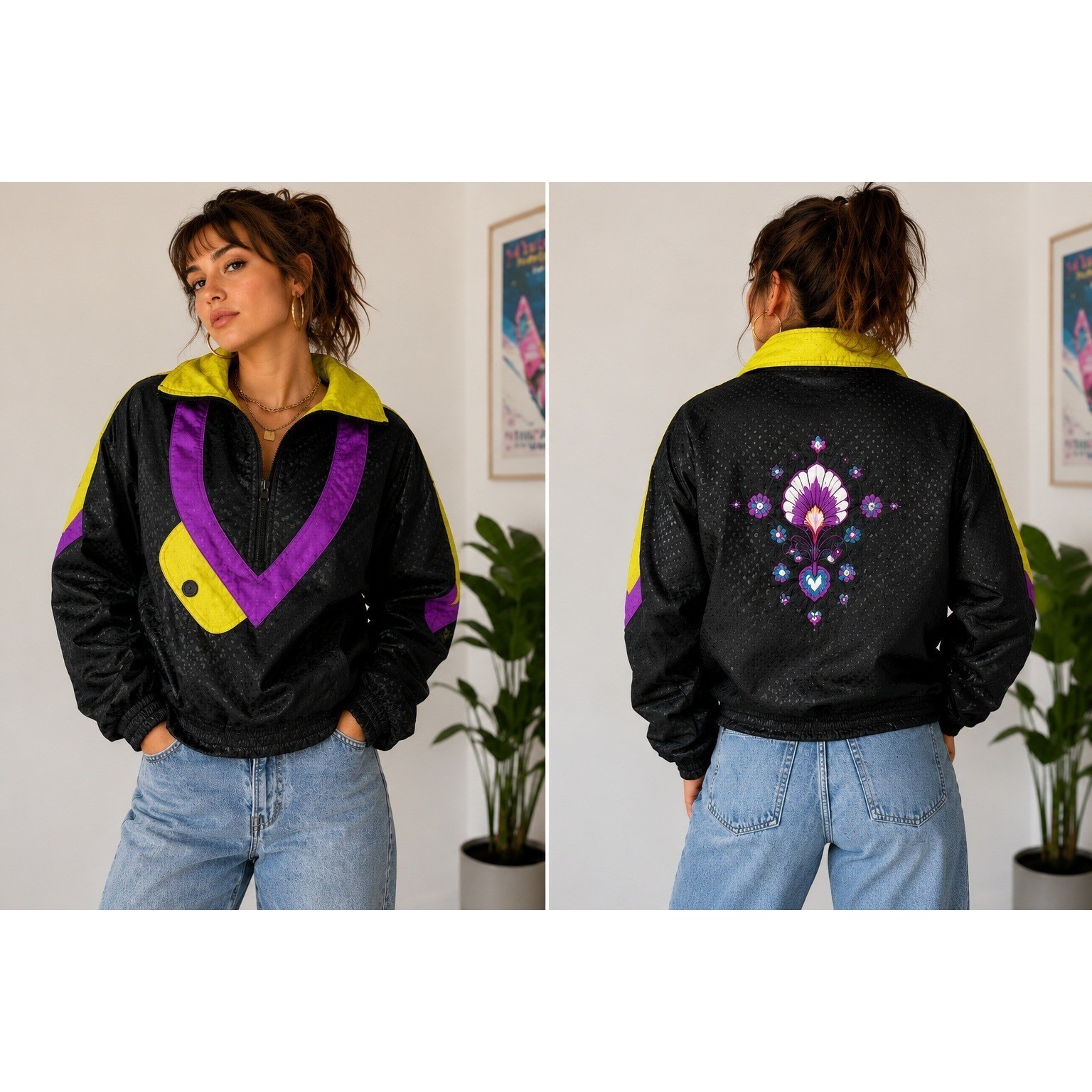 Vintage Obermeyer Ski Jacket Neon Colorblock Pullover Anorak 80s 90s Women’s 8
