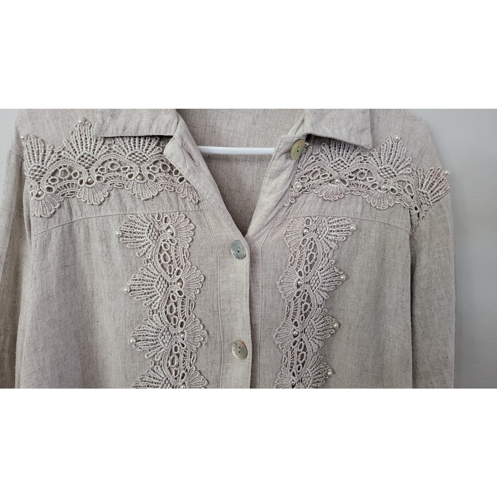 Saint Germain Paris Linen Lace Blouse Medium Cottagecore Boho Rodeo Westernwear