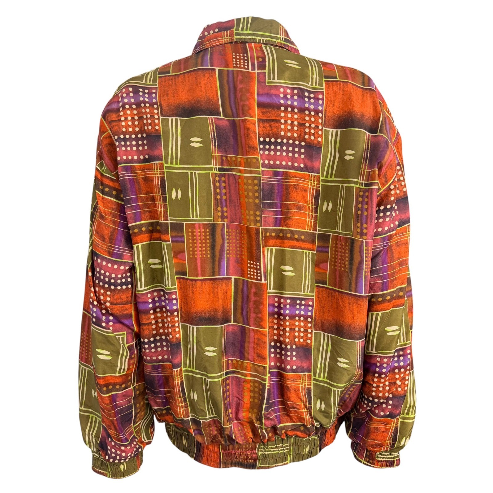 Fuda International Vintage 100% Silk Geometric Patchwork Bomber Jacket Large