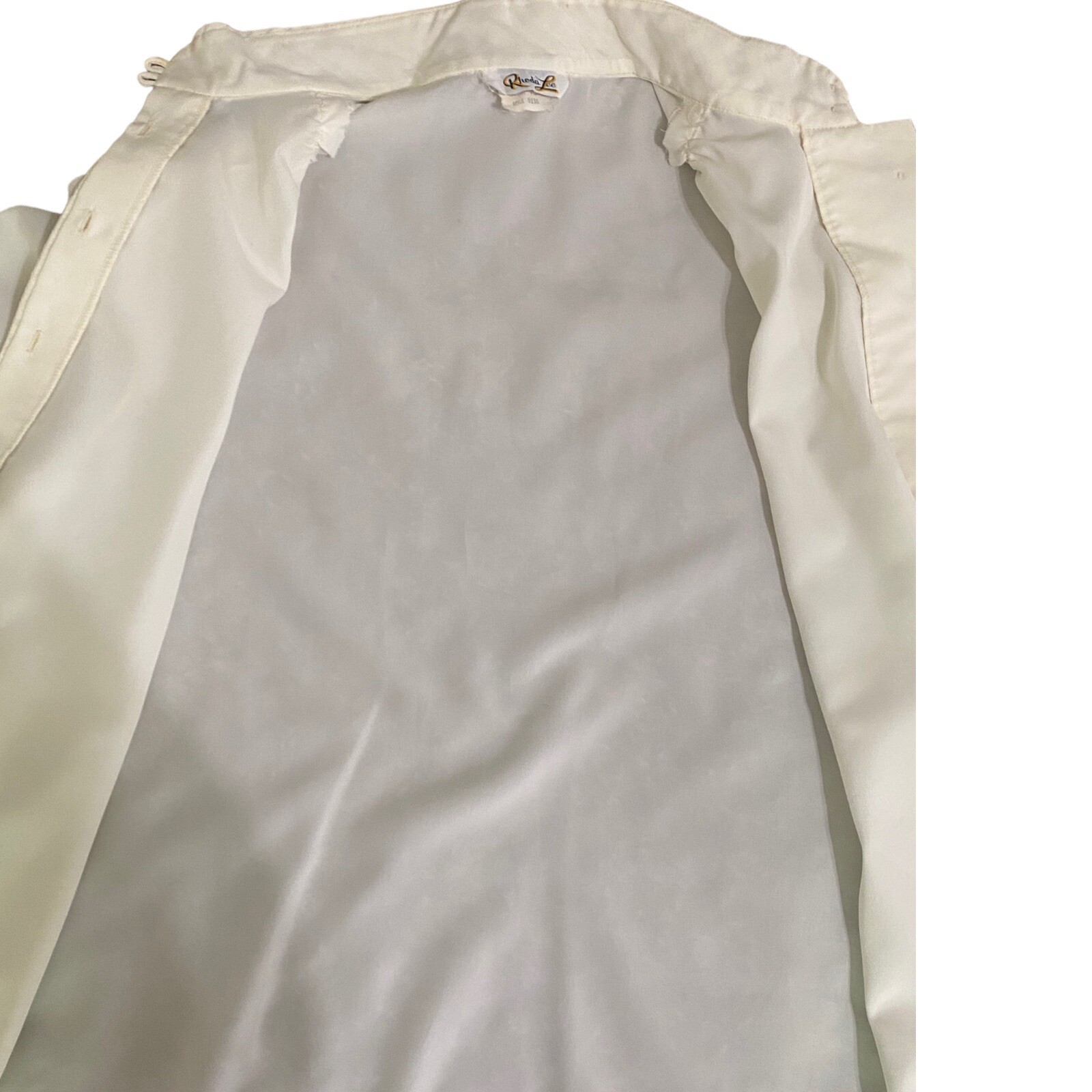 VTG Rhoda Lee 50s 60s White Ivory Blouse Sz 16 High Neck Short Sleeve Button Up