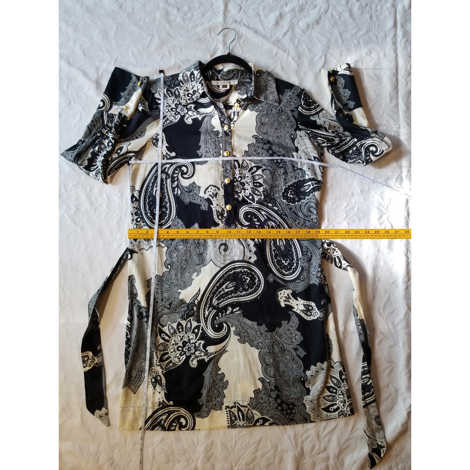 Single Dress Galina Sobolev Black White Paisley Dagger Collar Tunic Dress L
