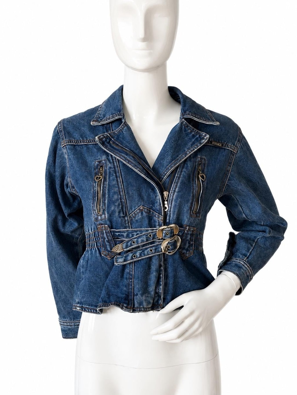 Vintage Versace Jeans Couture Y2K Denim Biker Jacket Medusa Size S