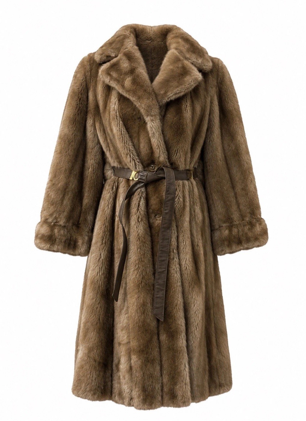 Vintage 1970’s Grandella Sportowne Faux Mink Fur Honey Brown Mid Thigh Coat M L
