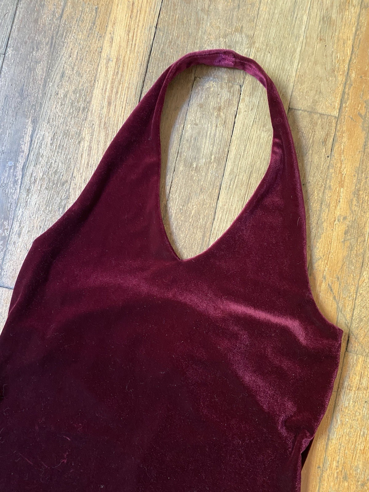 Eye Candy Vintage 90s Y2K Burgundy Velvet Halter Neck Mini Dress USA Large