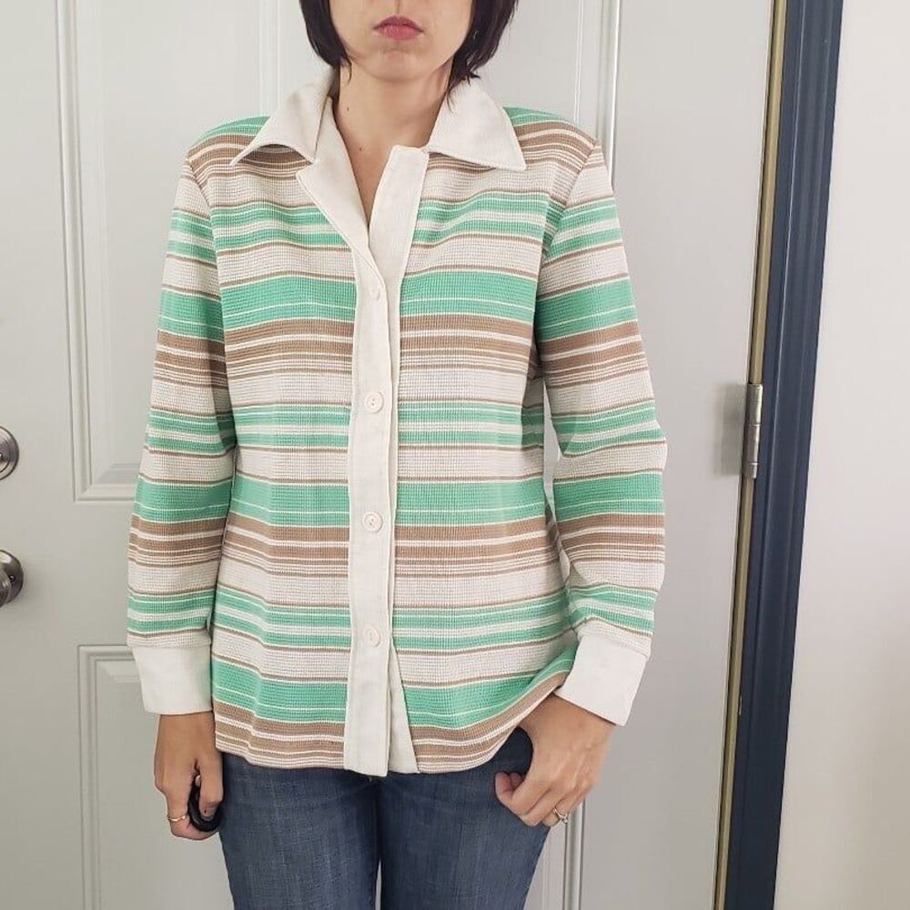 70s White, Mint, and Tan Knit Top