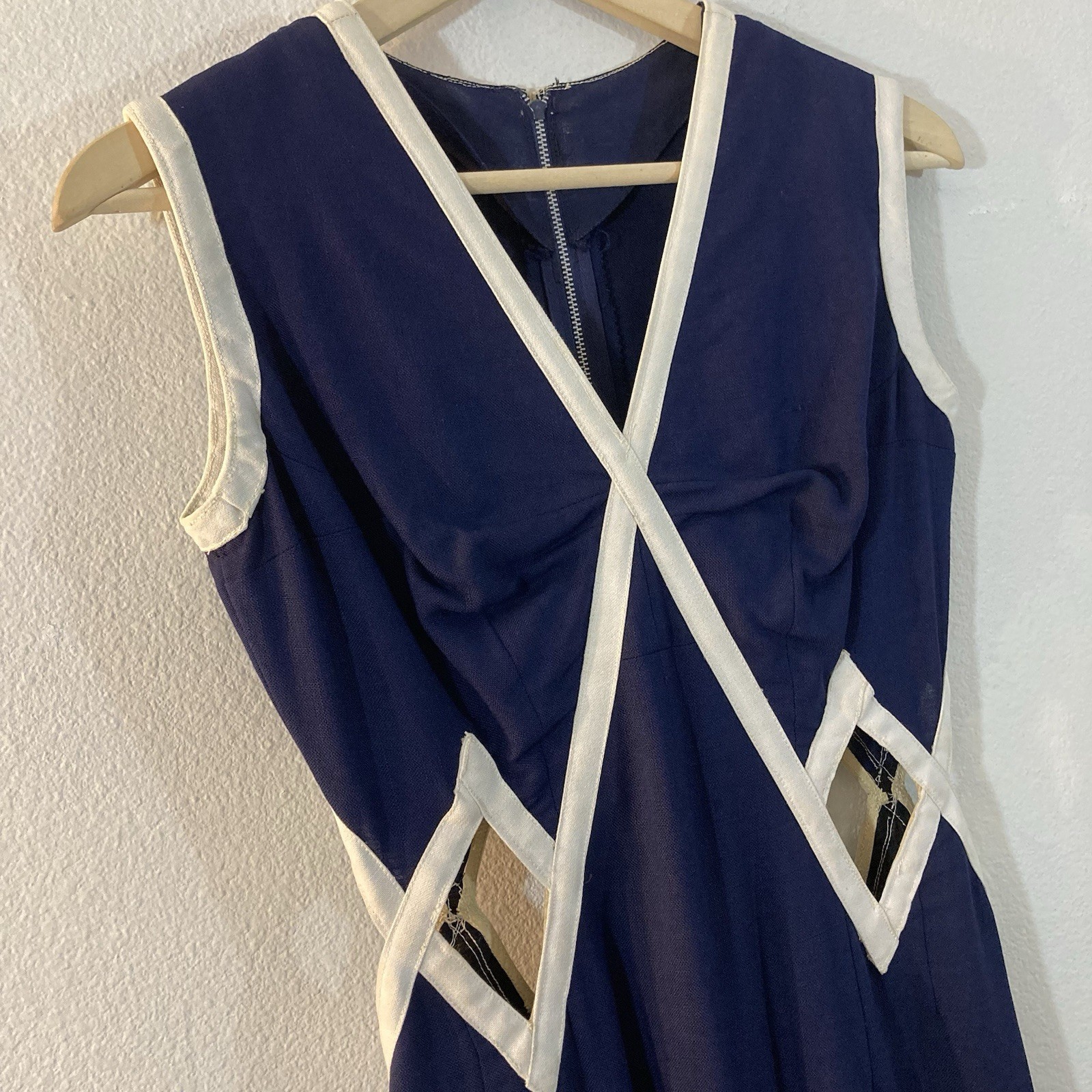 Vintage 1960’s Mod Cut Out Mini Dress Navy Blue Size Small