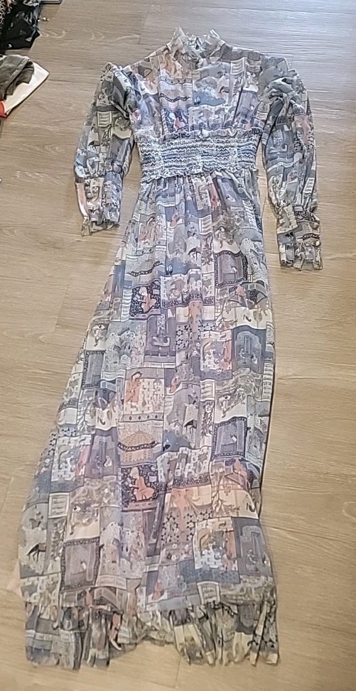 John Charles London Vintage Silk Lined Long DressGown Made England Size 12 Asain