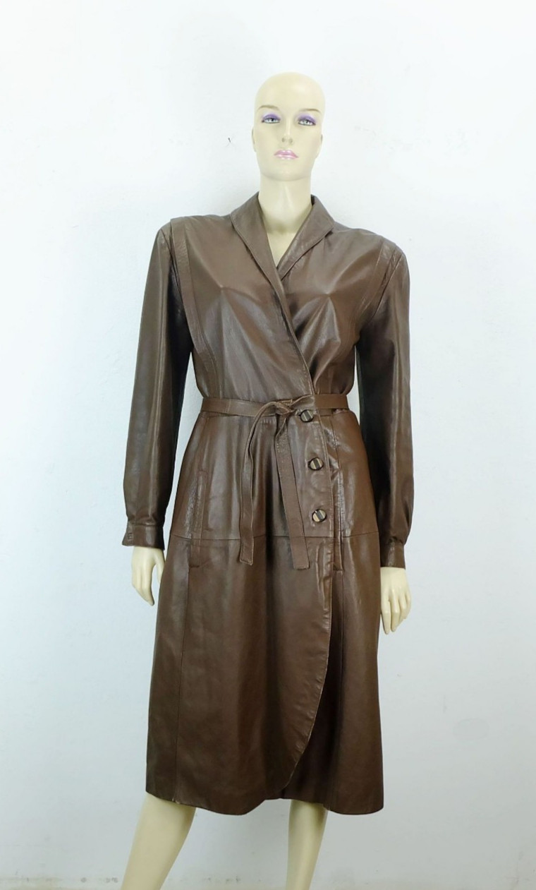 vintage leather coat coat size 38 chocolate brown leather 80s womens coat