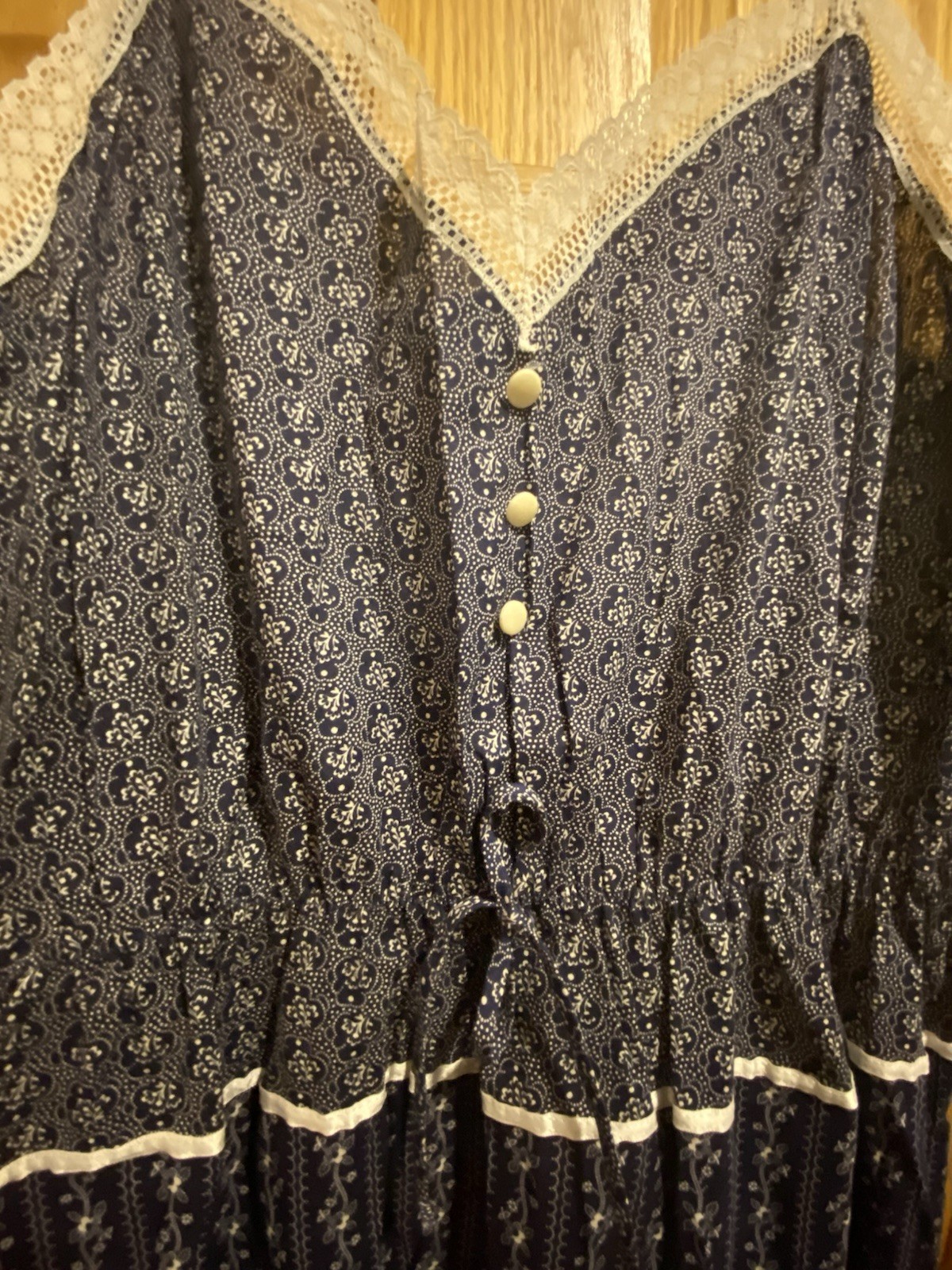 JCPenney navy cotton sun dress spaghetti straps floral lace prairie NWT Large