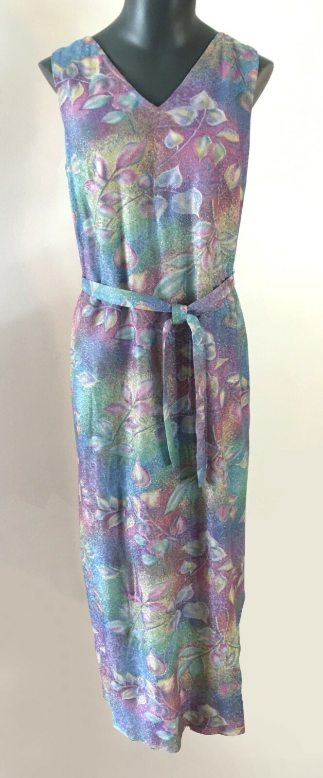 60s Size 16 Bust 38 Lurex Long Dress Jacket Belt VTG Maxi Prom Evening Gown Boho