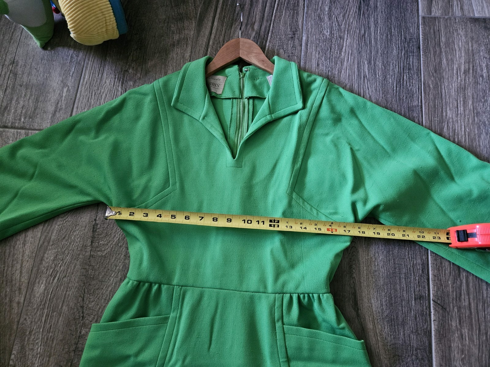 Vintage Nardis of Dallas Green Dress 3/4 Sleeve Dress 42″ SIZE Med Large