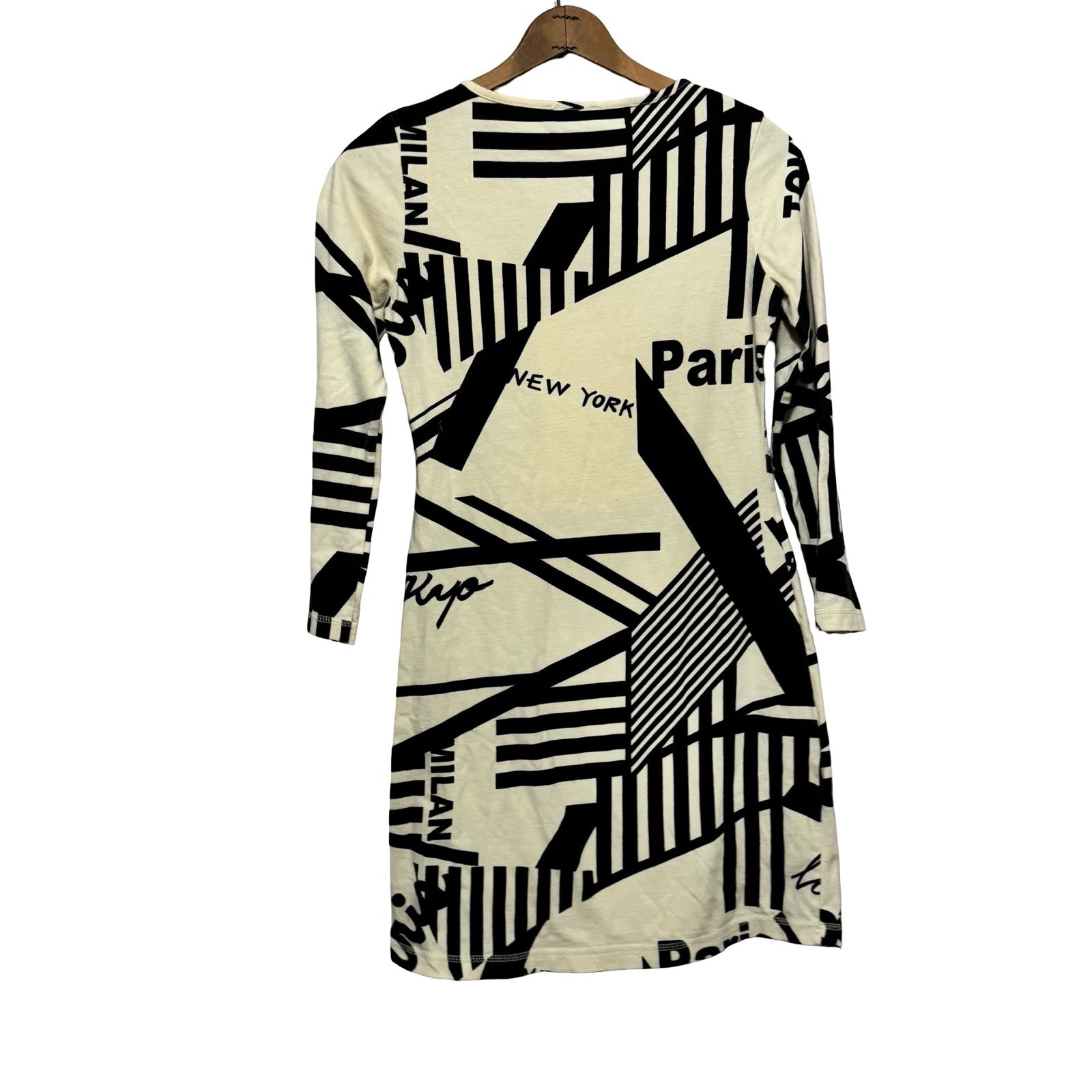 Vintage 90s Sonia Rykiel Dress Bodycon Cities Geometric Size Small black white