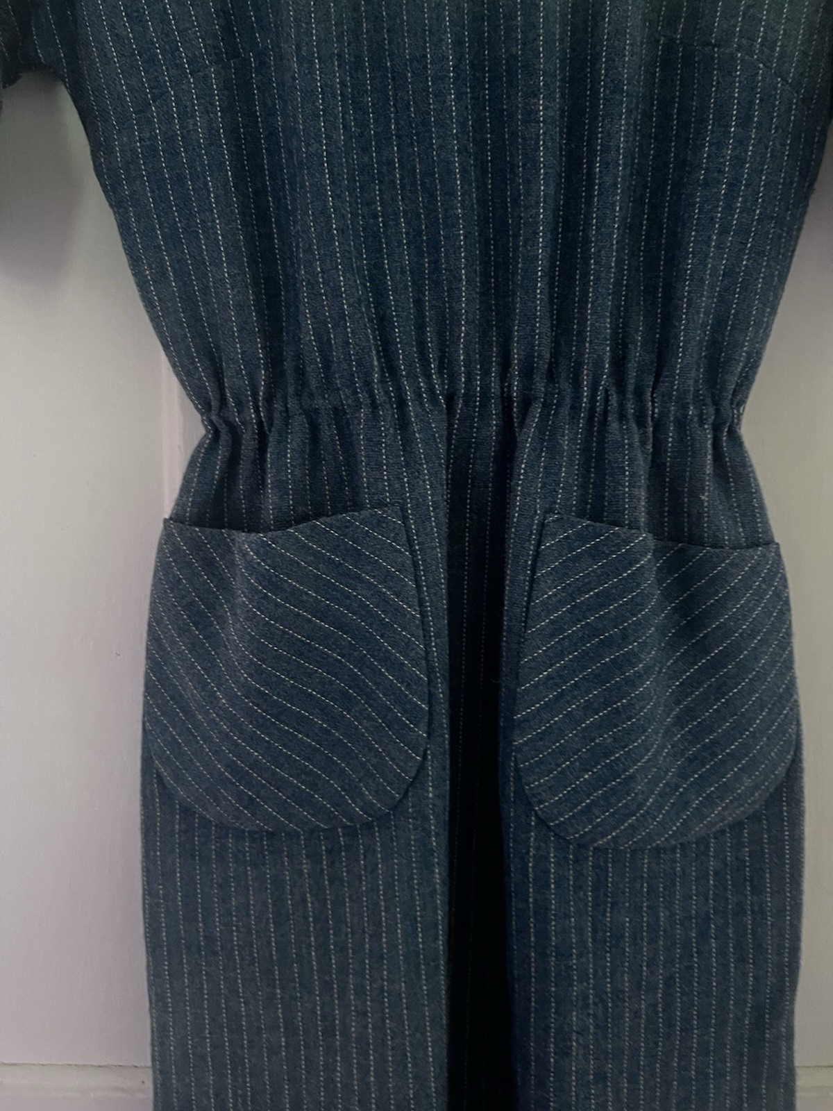 Nancy Greer Vintage 1960’s Dolman Wool Pinstripe Shift Dress With Pockets