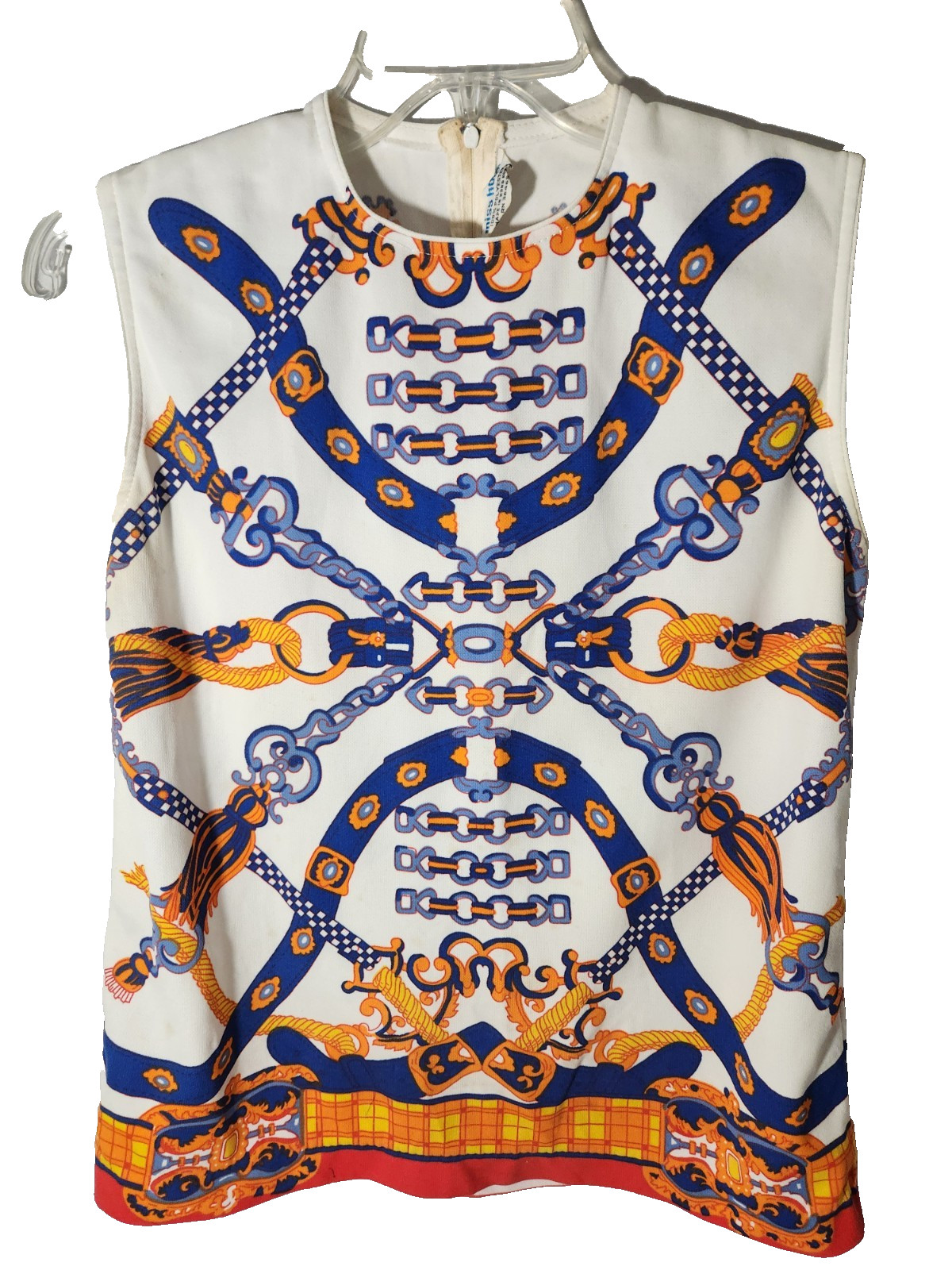 Vintage 60s MOD Pop Art Psychedelic Poly Sleeveless Top Shirt w Back Zip Medium