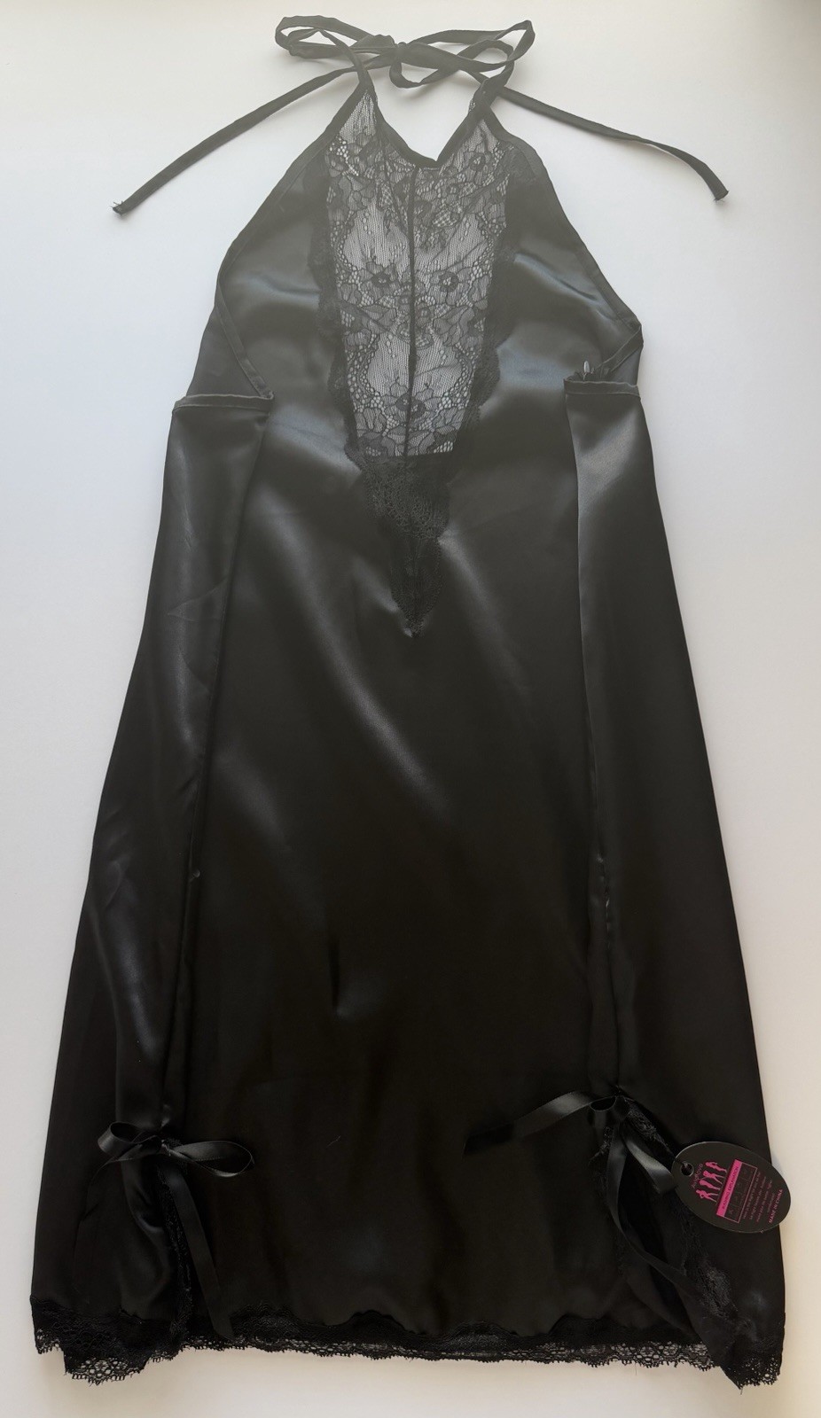 Avidlove Black Satin Lace Halter Chemise Nightgown Side Zip NWT Women’s XL NWT
