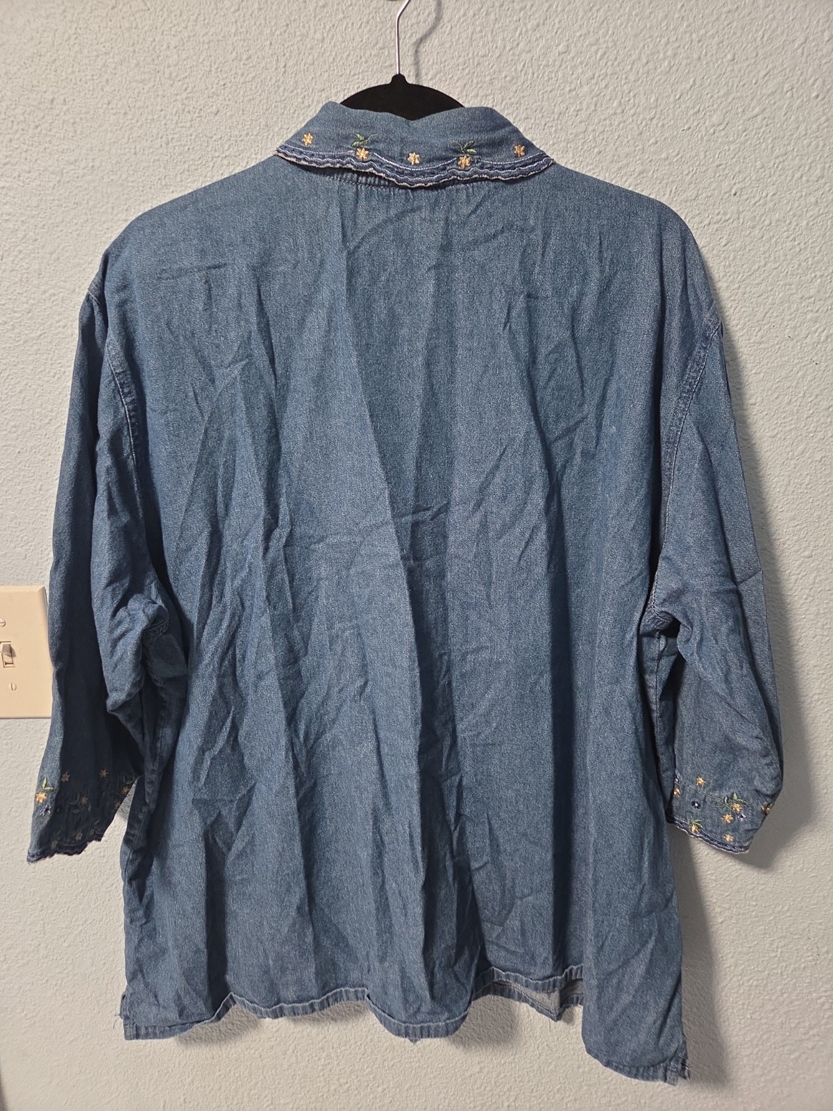 Vintage Victoria Jones Woman 3X Denim Shirt Floral Floral Embroidery 3/4 Sleeve