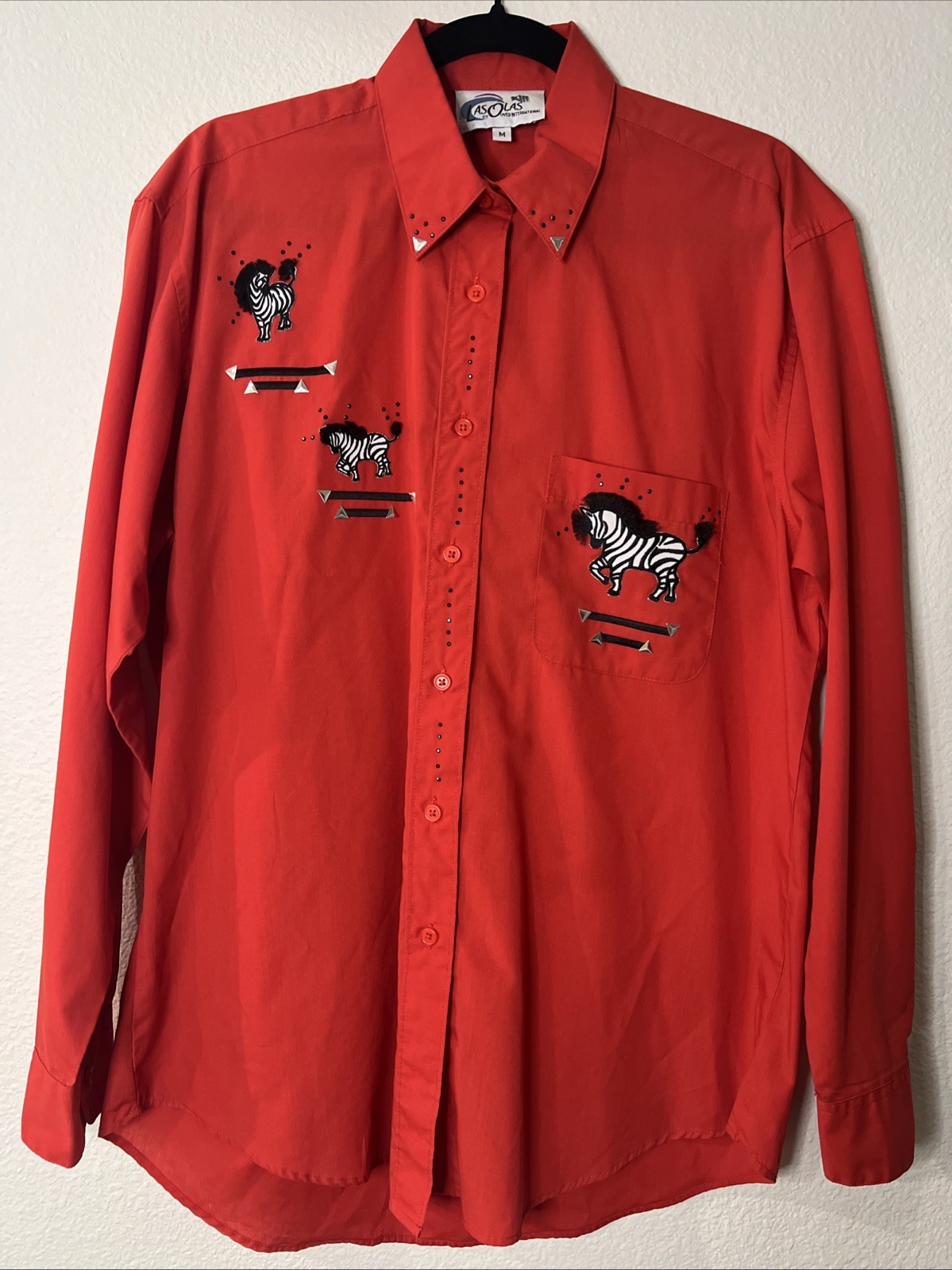 1980s-1990s Las Olas Red Blouse With Zebra Appliqués