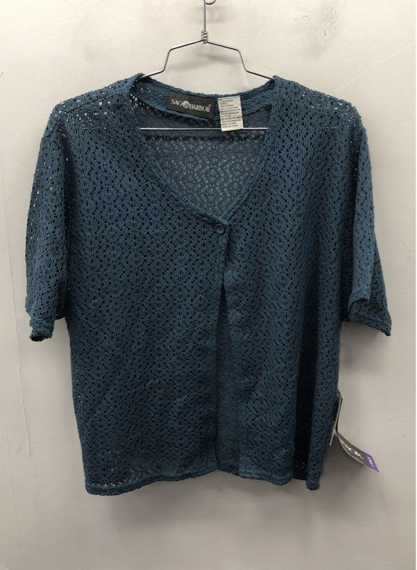 Vintage 90s Sag Harbor Women’s Cobalt Blue Pointelle Knit Cardigan NWT Sz L