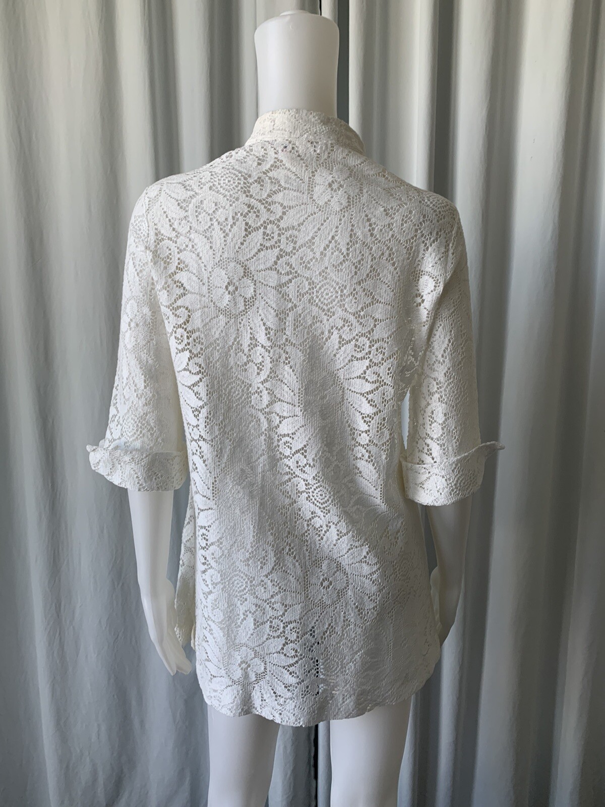Vintage 70s Harbour Casuals LTD White lace Asian tunic L
