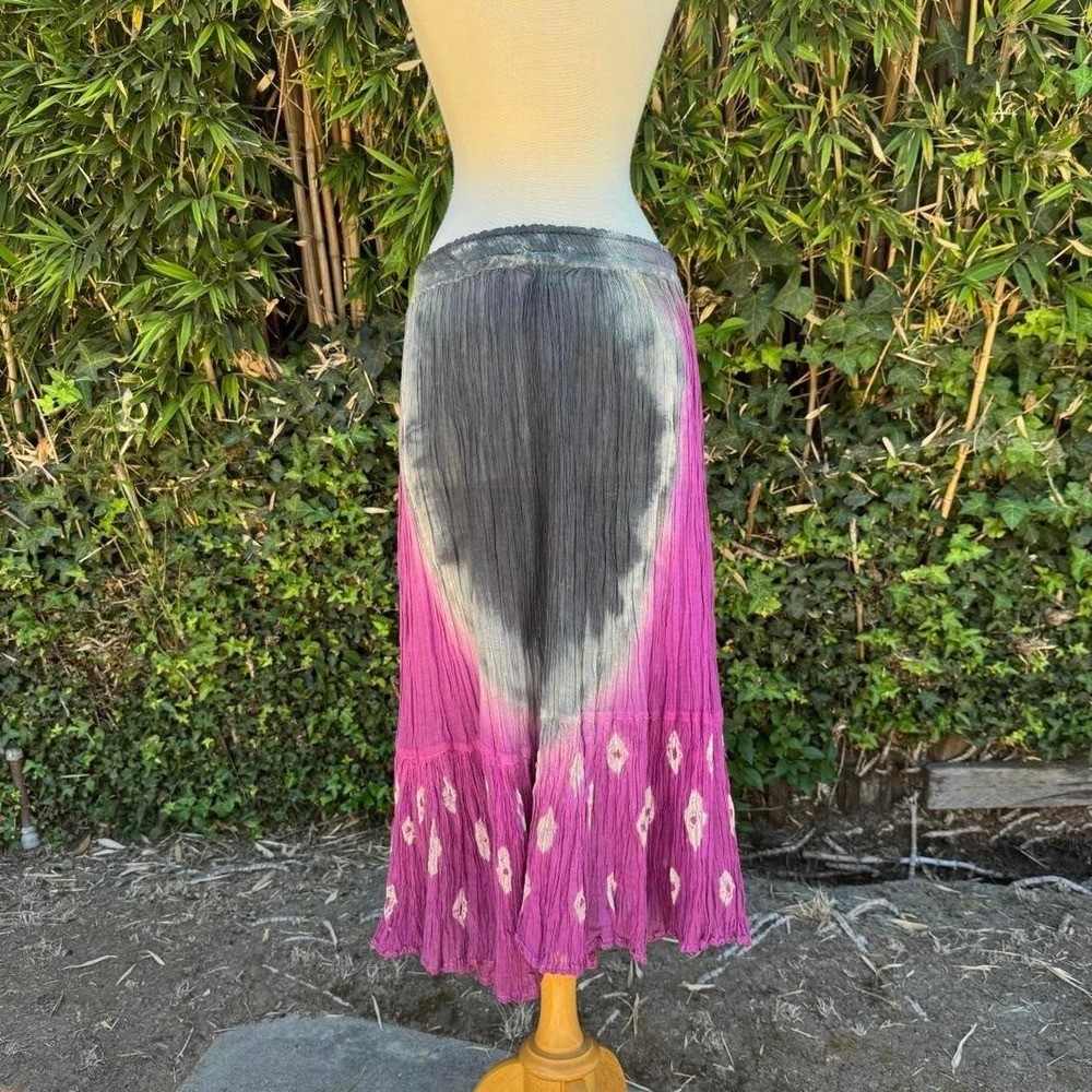 Maya vintage free people style gray purple tie dye ombre crinkle cotton midi
