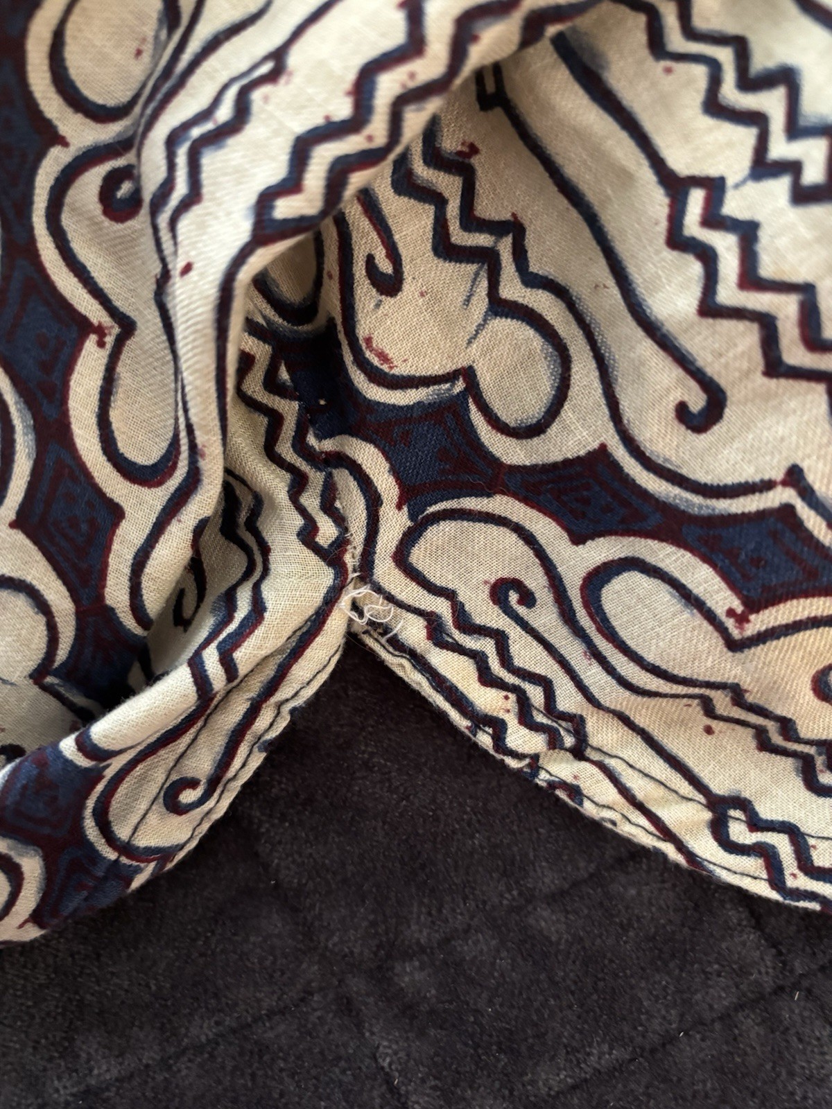 Vintage 70’s Copperfield Tunic Top – Cream And Navy With Unique Pattern – XS/S