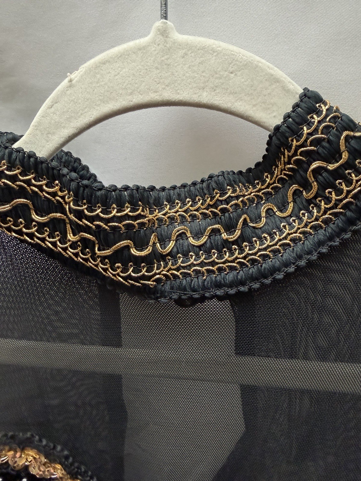 Vintage 4-U Stretch Dress XL Black Gold Beaded Made in New York USA