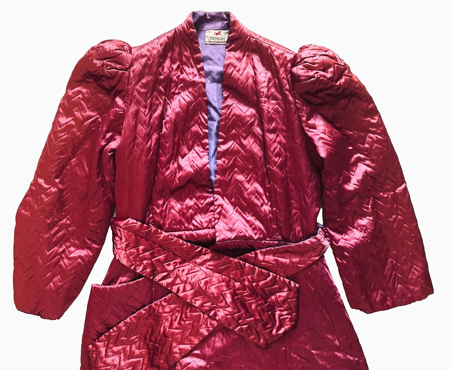 VTG 40s Rothley Maurice L Rothschild Zigzag Quilted Satin Rayon Bathrobe Puff
