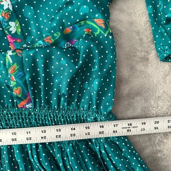 Vintage Susan Freis Green Polka Dot Pleated Dress Women’s MEDIUM 80s
