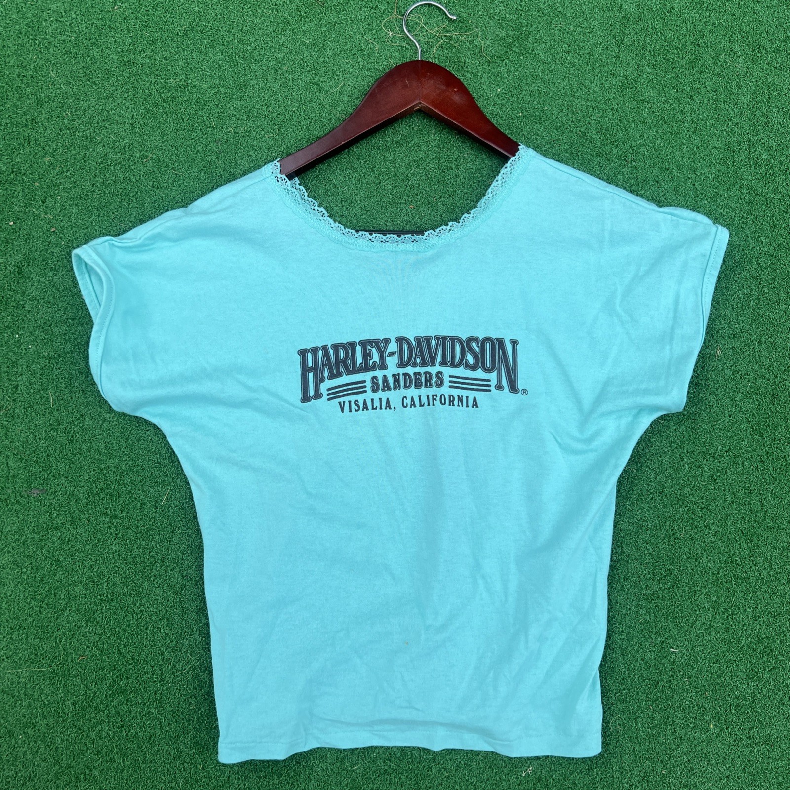 Vintage Harley Davidson Daytona 1991 3D Emblem 1990 Size Med Teal Rose Cropped T