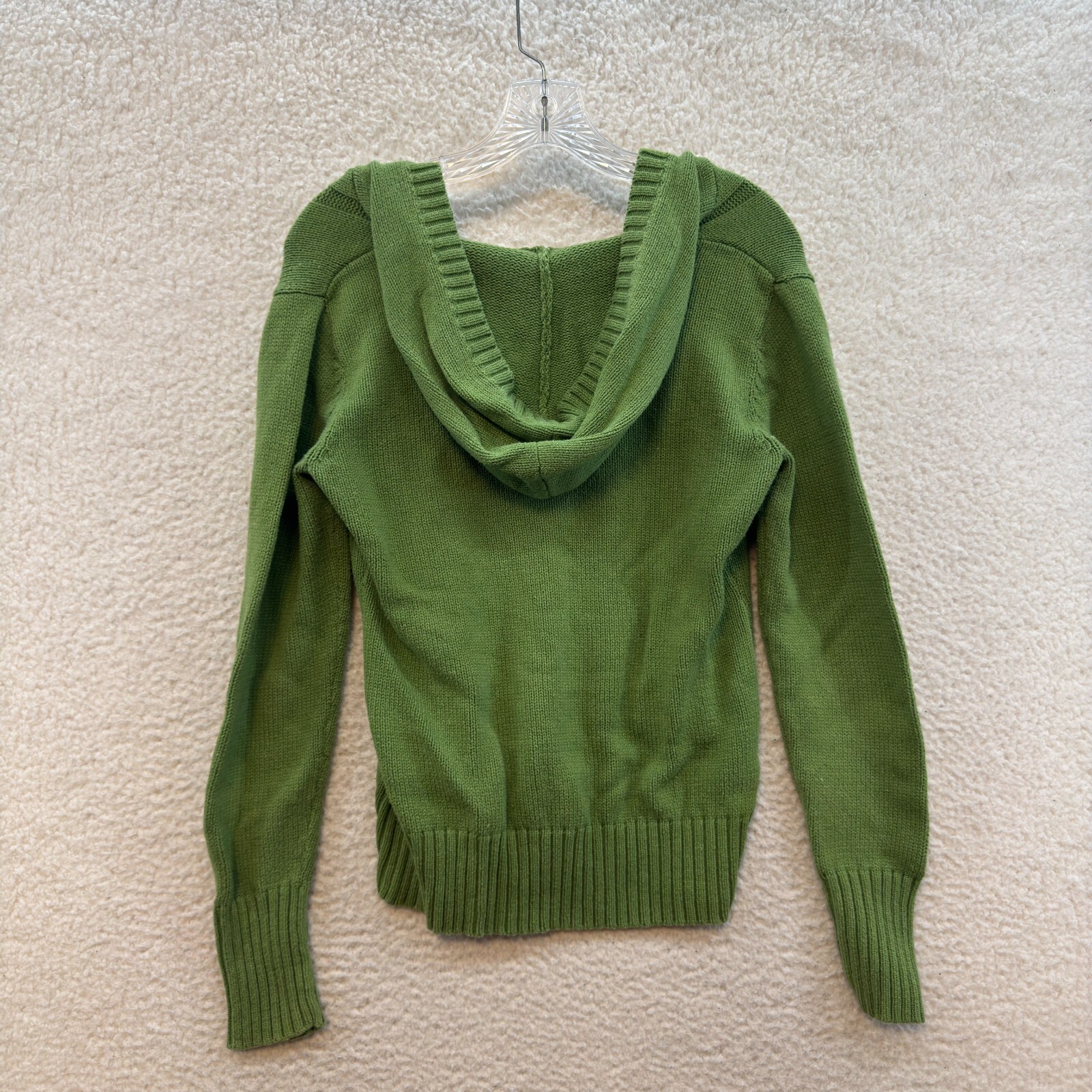 Y2K Vintage Sweater Medium Green Hooded Cable Knit Bella Swan Boho Fairy Grunge