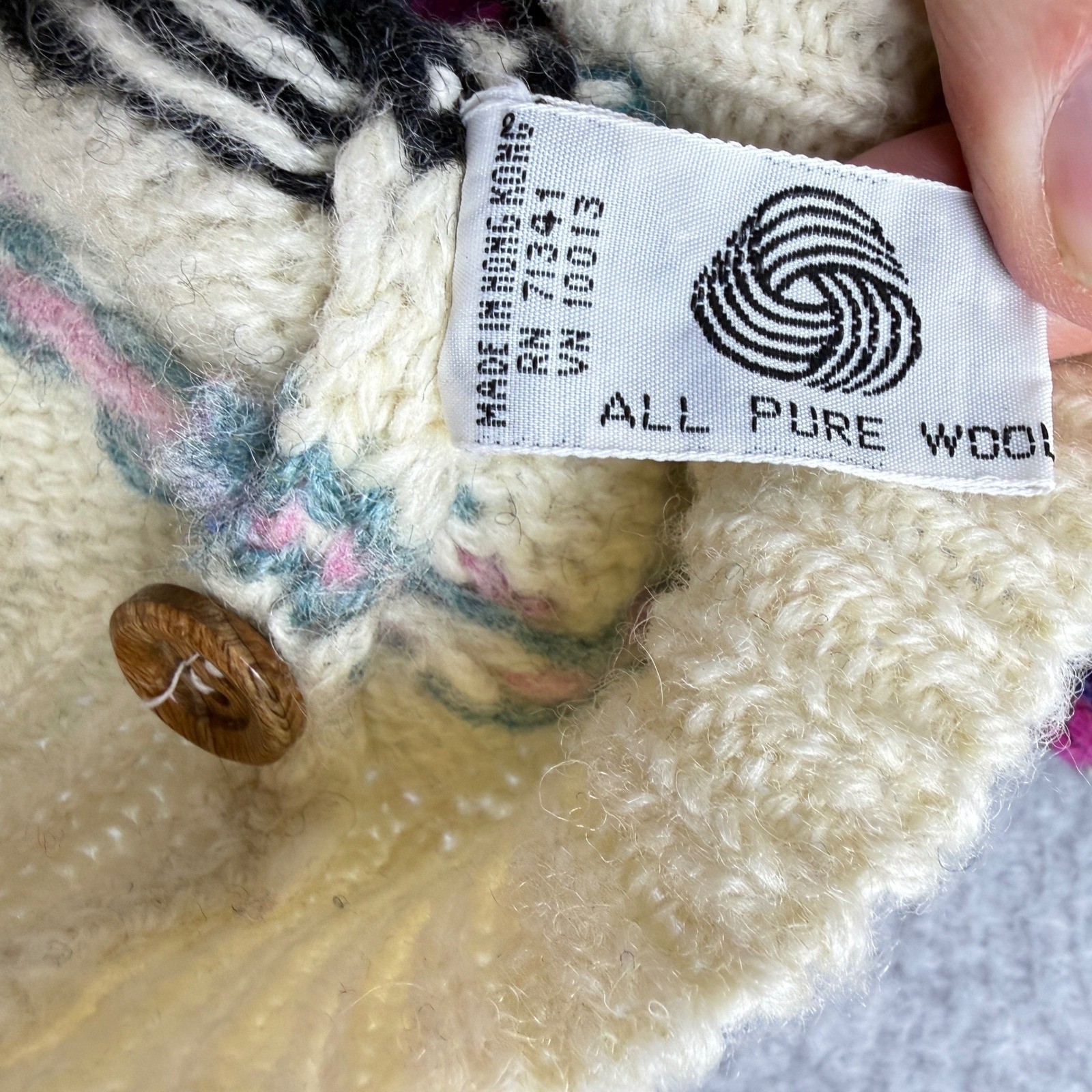 Vtg LL Bean Shetland Wool Fair Isle Sweater Womens Large Cream 100% Wool