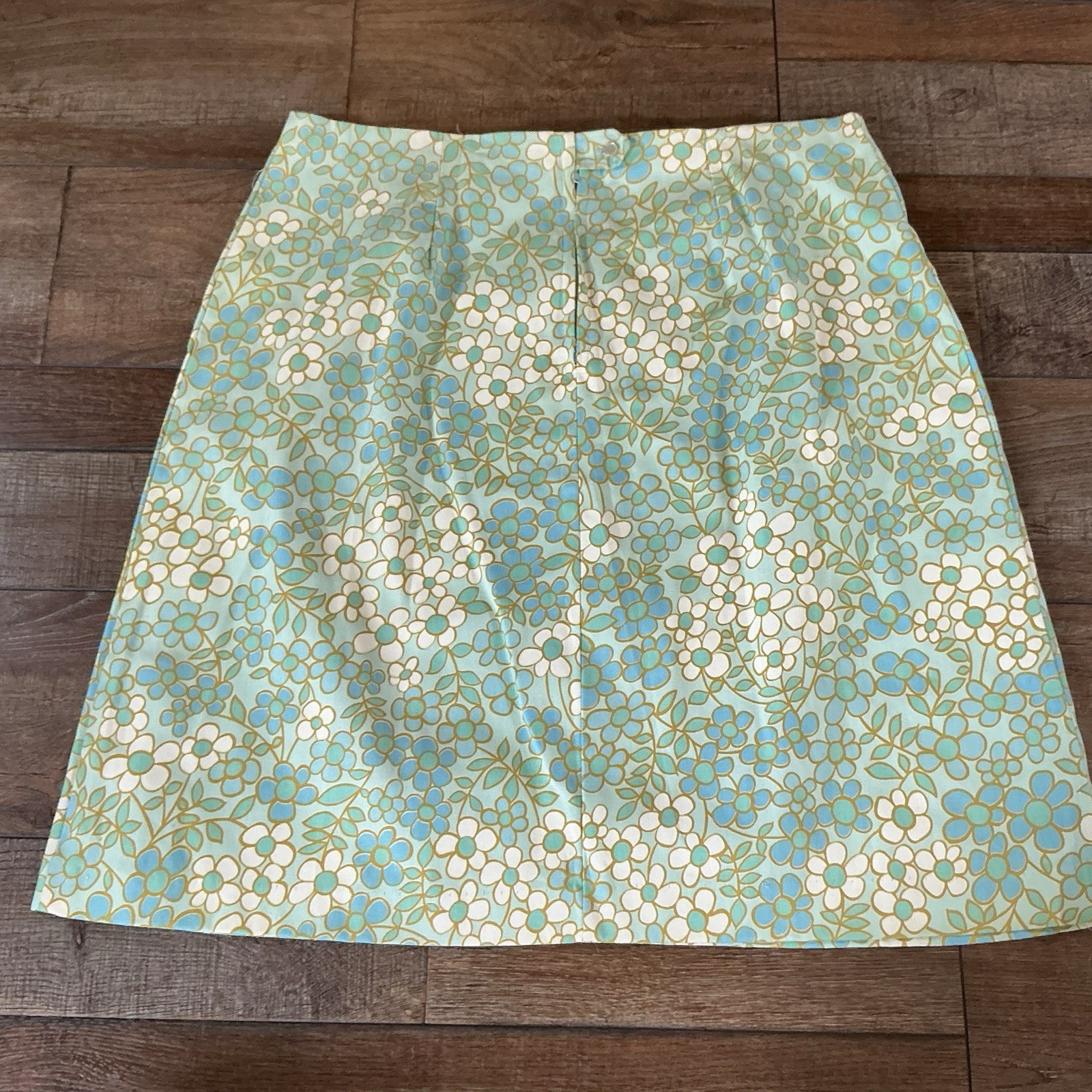 70s VINTAGE Floral A-Line Skirt Yellow Blue Green Cottagecore Retro 38×26 #35C2