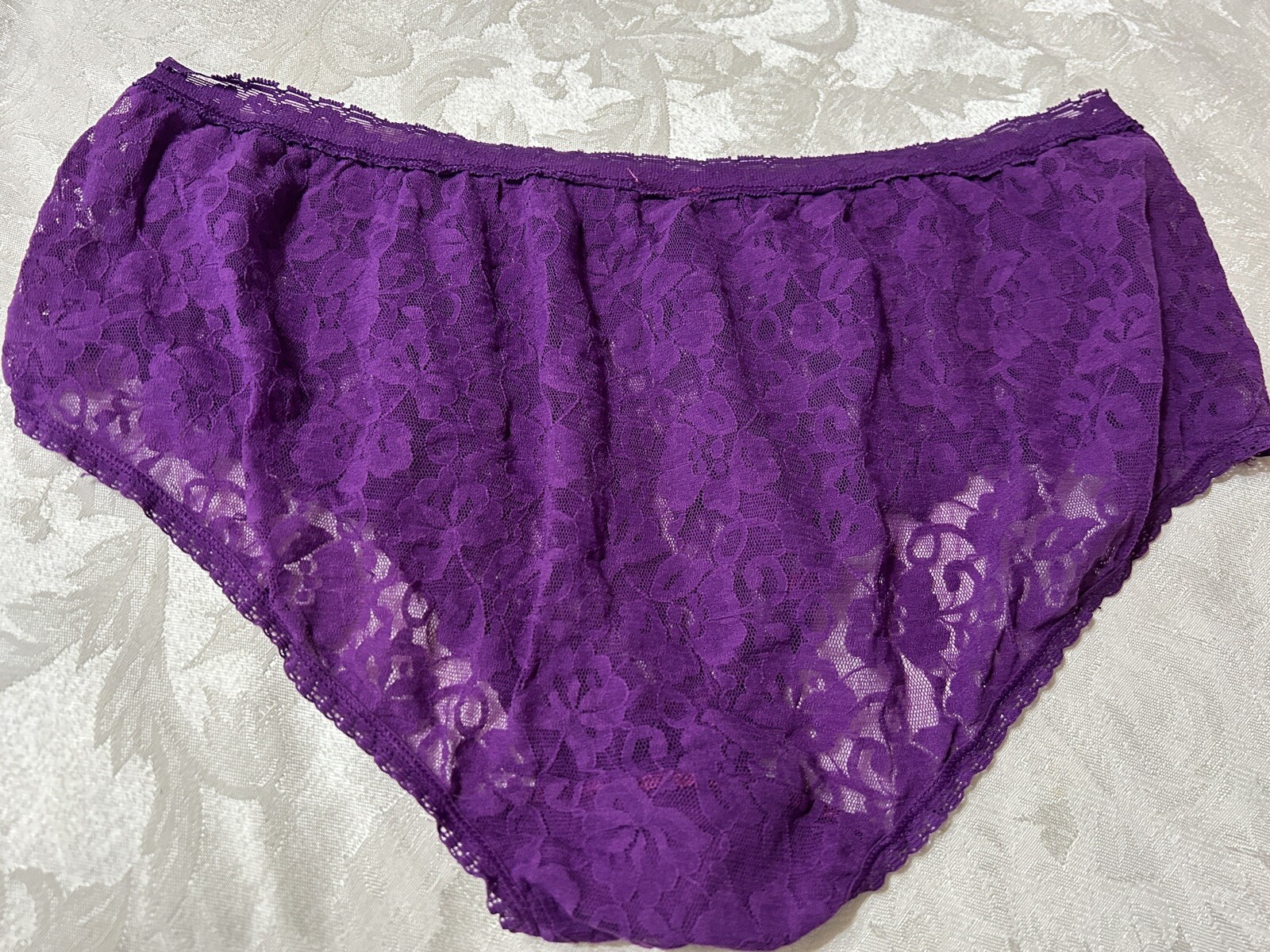 Vtg Unbranded 13J001X Beautiful Sheer Floral Stretch Lace 2X Plum Panties #60