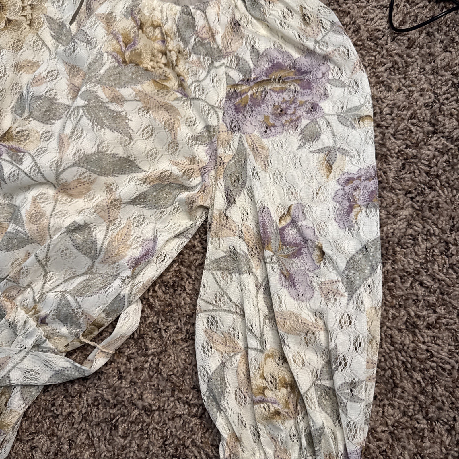 Vintage 70s Jerrie Lurie Floral Maxi Dress Cream Pink Boho Cottage Core Garden