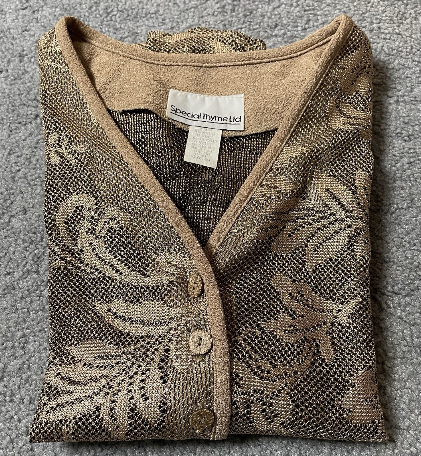 Vtg Special Thyme Floral Cardigan Women’s 16W Beige Button USA Made Classic Boho