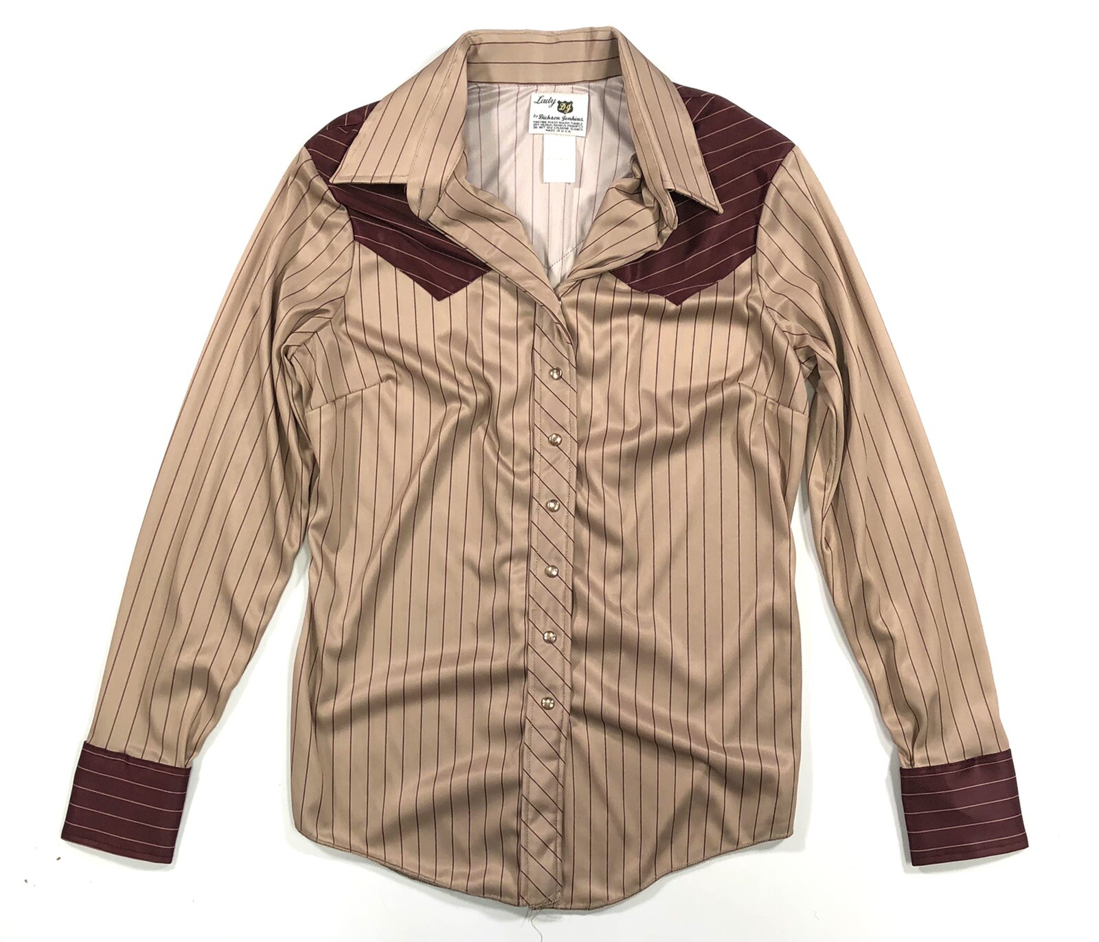 Lady DJ by Dickson Jenkins Maroon Stripe Western Style Vintage Snap Shirt F23