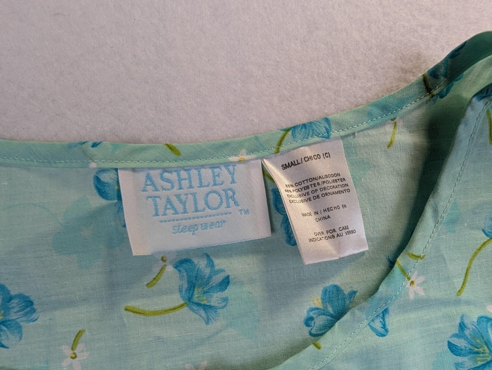 Ashley Taylor Womens Gown Size S Sleeveless Granny Sleep Wear Cotton Blend Green