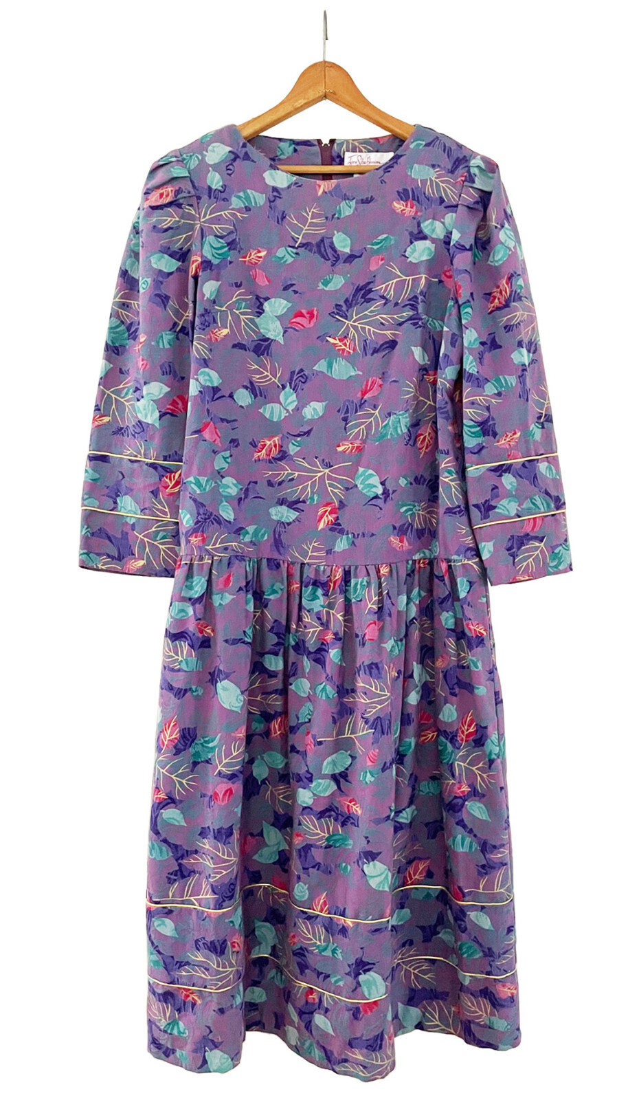 Vintage BELLE FRANCE Dress Cottagecore Floral Drop Waist Midi Cotton Blend Sz 10