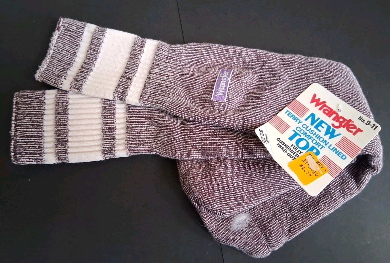 Vintage Wrangler Terry Tube Socks Women’s Dark Plum White 1980’s NOS USA